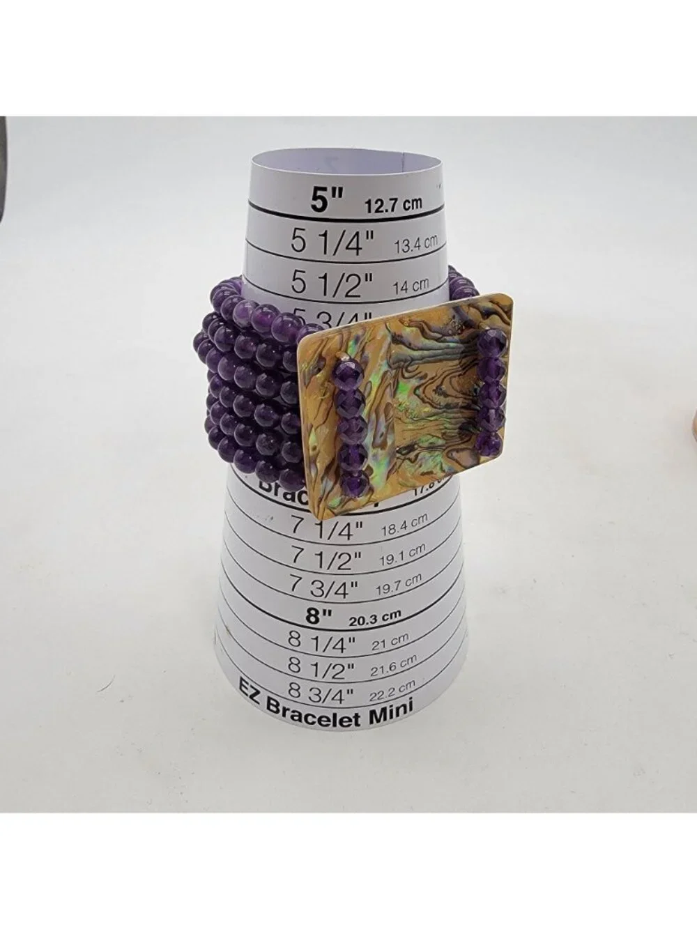 Multi-Strand Amethyst Gemstone Beaded Bracelet With Abalone Shell Panel - Picture 6 of 7